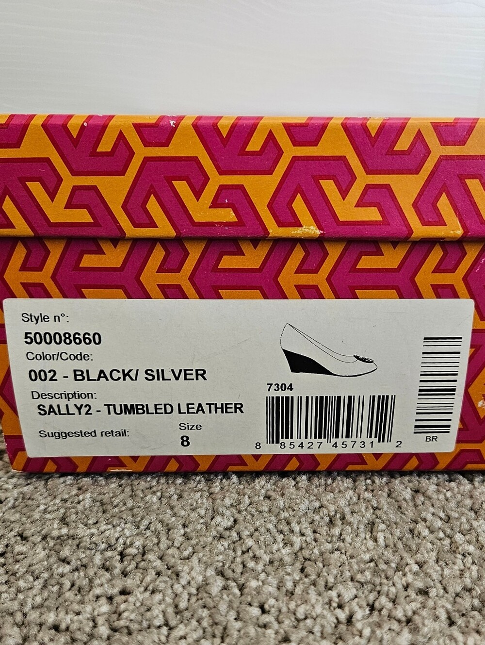 Tory Burch Black Leather Peep-Toe Wedges with Silver Logo Accent - Picture 10 of 11